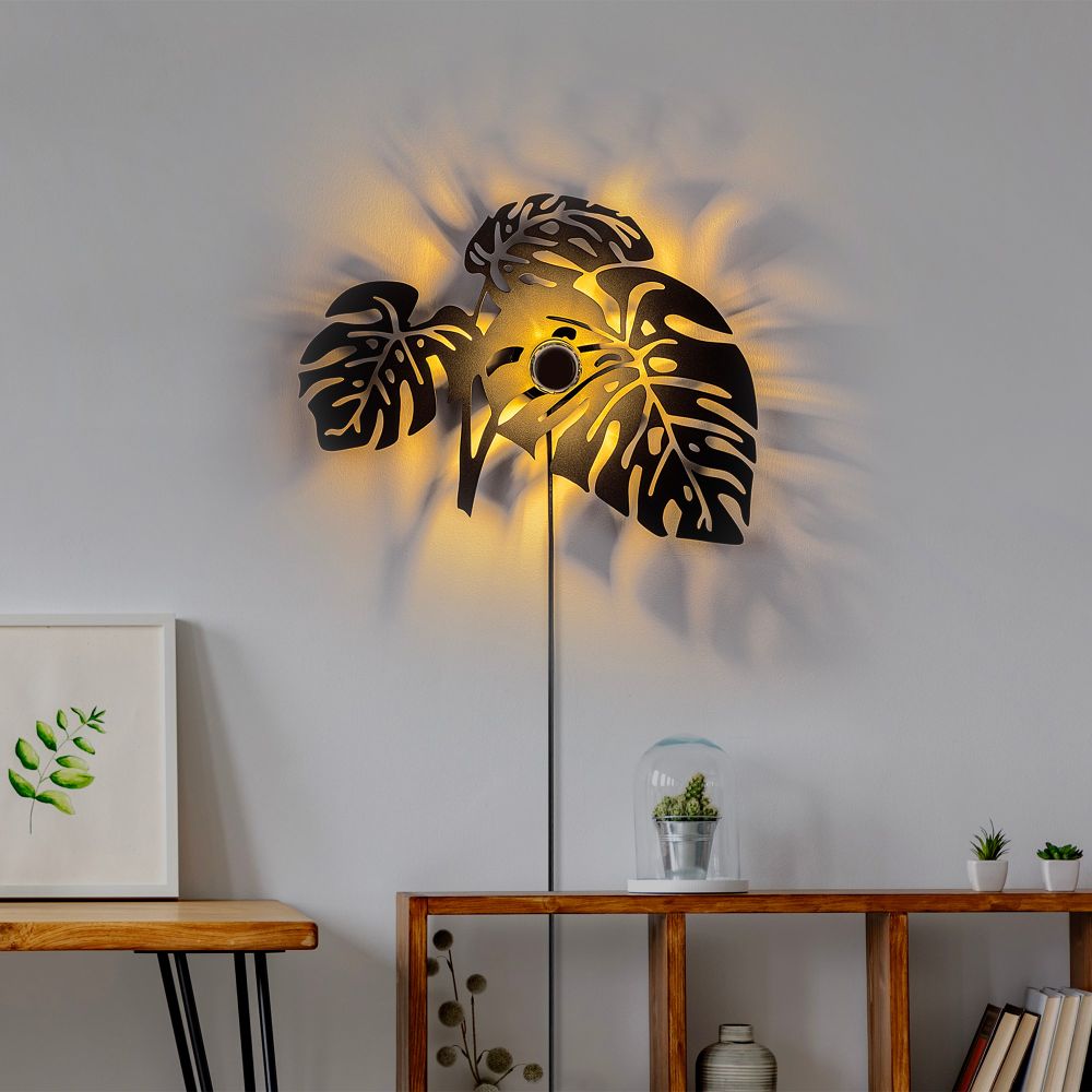 Crna Zidna Lampa sa Listovima slika 1