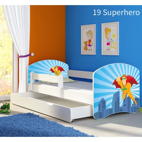 Dječji krevet ACMA s motivom, bočna bijela + ladica 160x80 cm - 19 Superhero slika 1