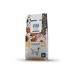 VIDA SUPER HUNTINGSuva hrana za odrasle pse srednjih i velikih rasa sa piletinom, jagnjetinom i super veggies, 12 kg