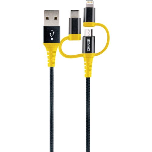 Schwaiger USB kabel USB 2.0 USB-A utikač, USB-C® utikač, Apple Lightning utikač, USB-Micro-B utikač 1.20 m crna, žuta odporan na paranje WKUU310 511 slika 2