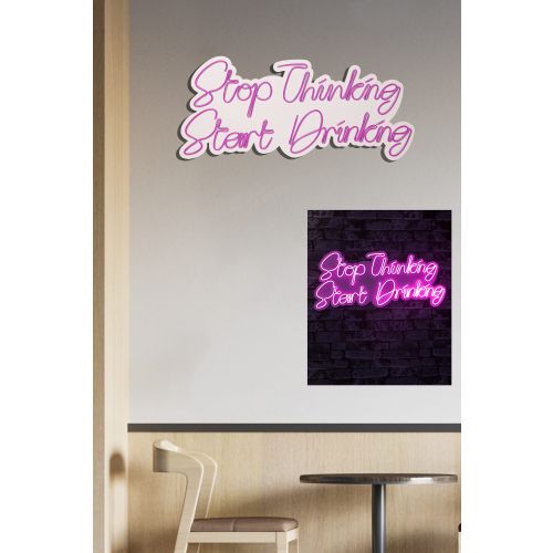 Wallity Ukrasna plastična LED rasvjeta, Stop Thinking Start Drinking - Pink slika 3