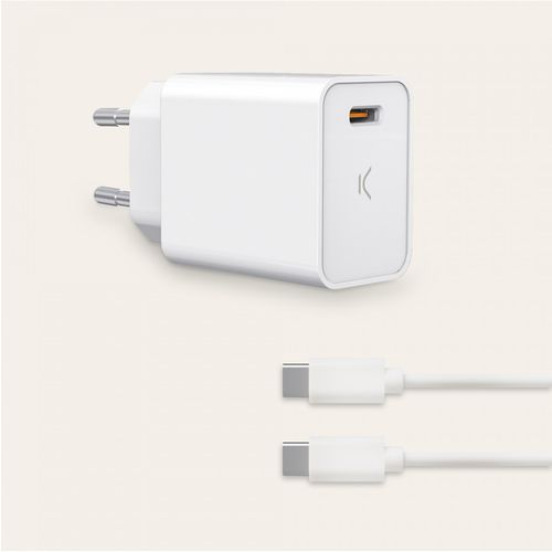 KSIX, zidni punjač USB-C 20W PD + USB-C na USB-C kabel, bijeli slika 1