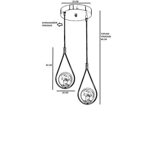 Damla 2 Li Tepsili Füme Camlı Siyah Sarkıt Black Chandelier slika 4