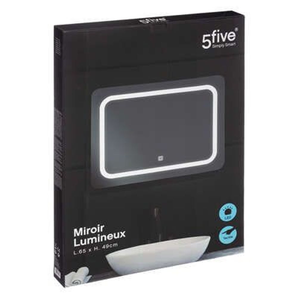 FIVE Ogledalo sa LED svjetlom 65x2,5x49cm MDF slika 2