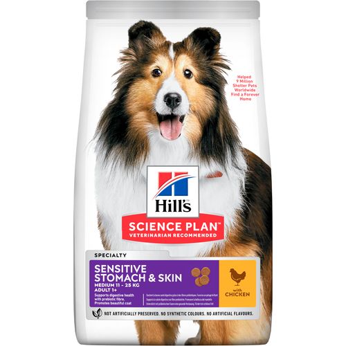 Hill's™ Science Plan™ Pas Adult Medium Sensitive Skin&Stomach Piletina, 14 kg slika 1