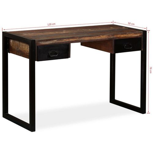 Radni stol s 2 ladice od masivnog obnovljenog drva 120x50x76 cm slika 2