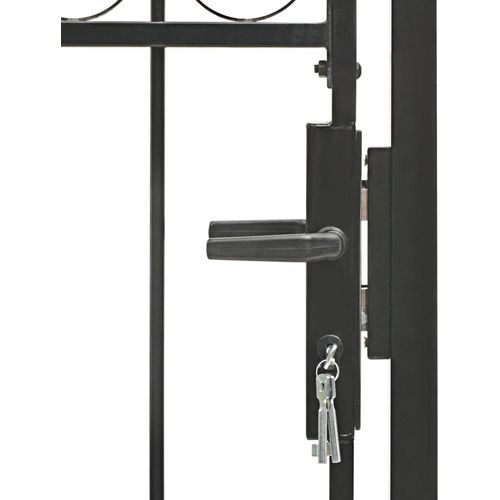 Vrata za ogradu s lučnim vrhom čelična 100 x 175 cm crna slika 13