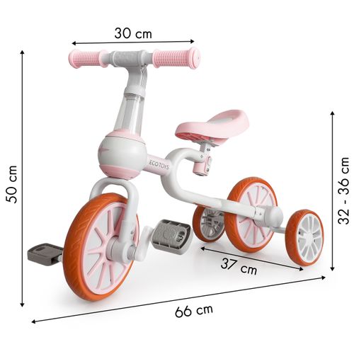 EcoToys 4u1 dječji bicikl bijelo-rozi slika 5