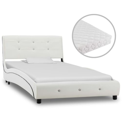 Krevet od umjetne kože s madracem bijeli 90 x 200 cm slika 10