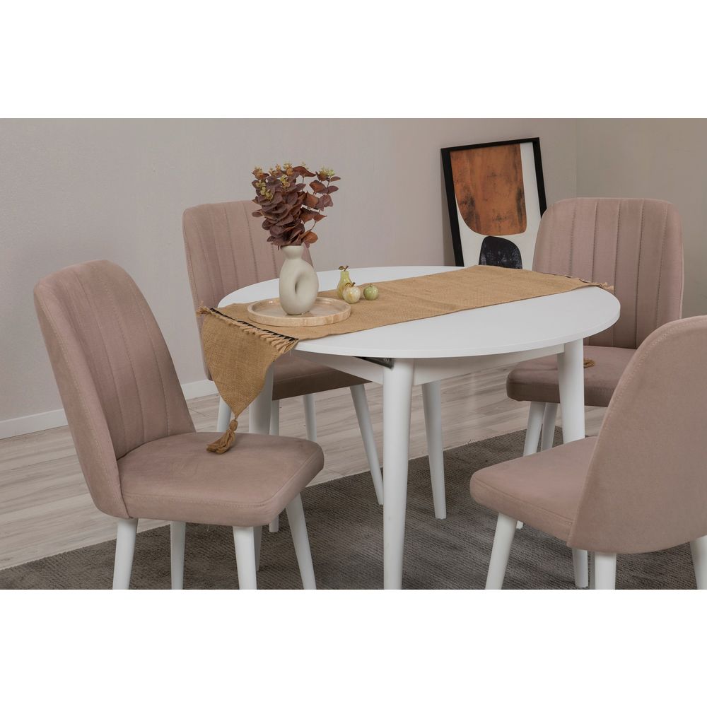 Vina 0900 - Bijeli, Stone White Stone Produživi Trpezarijski Sto i Set Stolica (5 Komada) slika 3