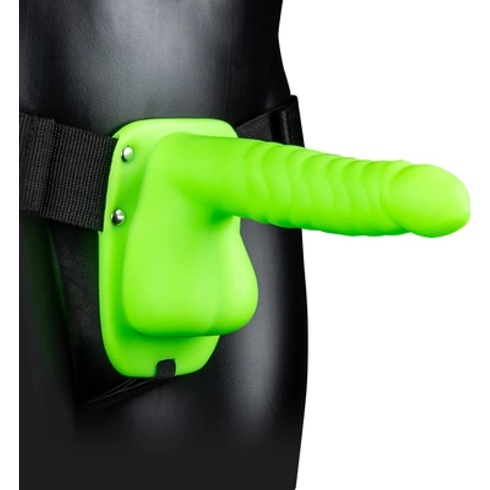 Joj! by Shots Rebrasti šuplji strap-on s kuglicama koji svijetli u tami - 8 / 21 cm slika 1