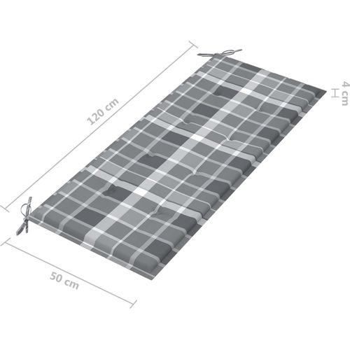 Vrtna klupa sa sivim kariranim jastukom 120 cm masivna tikovina slika 9
