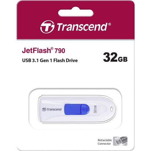 Transcend TS32GJF790W USB 32 GB, JetFlash 790W, USB3.1, 100/25 MB/s, Retractable, White/Blue slika 3