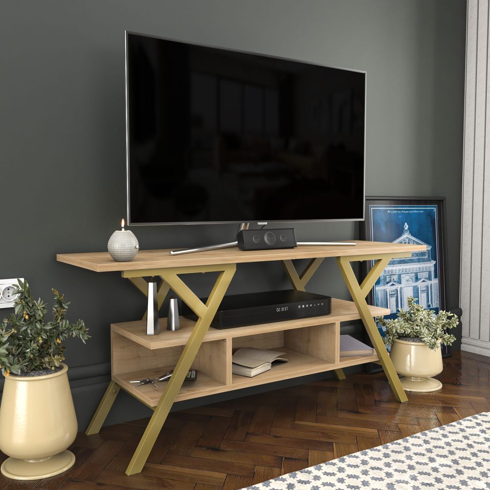 TV Stalak Minerva u Zlatnoj i Hrastovoj Boji slika 2