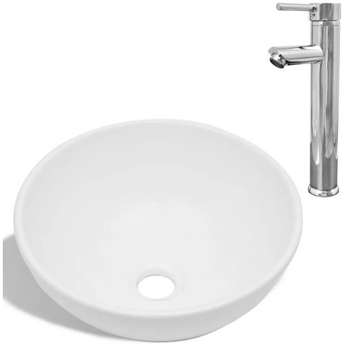 Umivaonik s miješalicom keramički okrugli bijeli slika 2