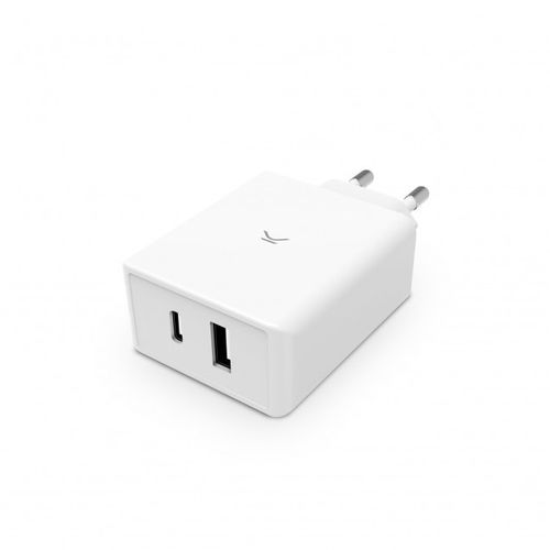 KSIX, GaN ultrabrzi zidni punjač 45W PD, 1xUSB-C + 1xUSB-A, bijeli slika 2