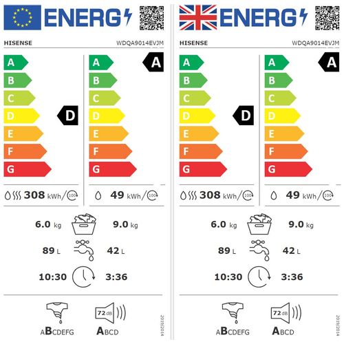 Hisense WDQA9014EVJM Mašina za pranje i sušenje veša, 9/6 kg, 1400 rpm, Inverter PowerDrive, SteamTech, Dubina 61 cm slika 5