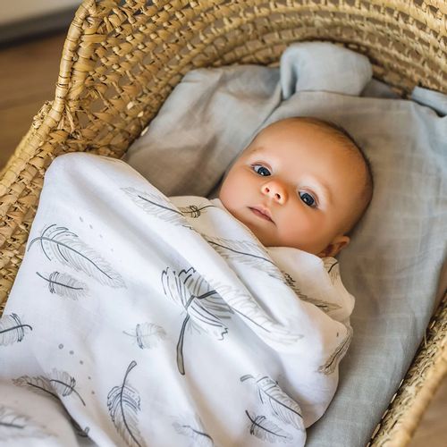 BabyOno Swaddles tetra pelene za povijanje, siva s perjem slika 4