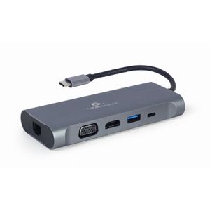 Gembird  A-CM-COMBO7-01 USB Type-C 7-in-1 multi-port adapter (Hub3.0 + HDMI + VGA + PD + card reader + stereo audio), space grey