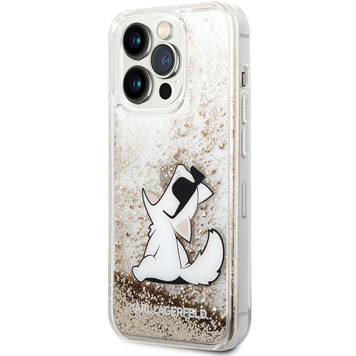 Maska Karl Lagerfeld Hc Liquid Glitter Choupette za iPhone 14 Pro 6.1 zlatna (KLHCP14LGCFD) slika 1