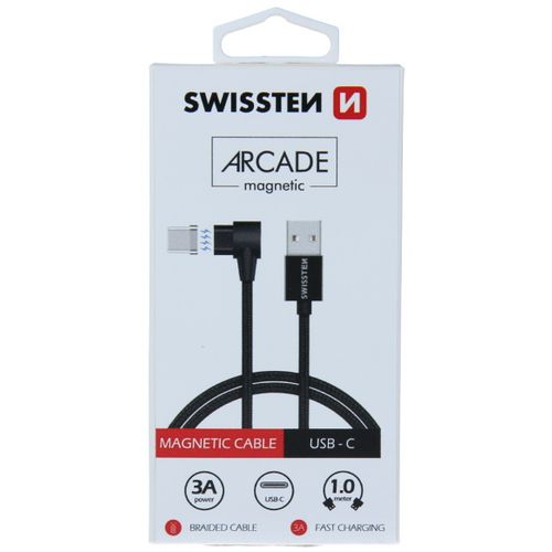 SWISSTEN kabel Arcade USB/USB-C, magnetski, platneni, 1.2m, 3A, crni slika 2