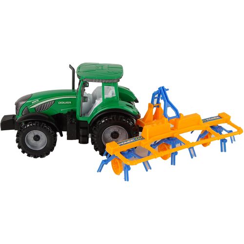 Zeleni traktor s narančastim grabljama slika 3