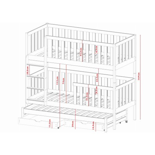 Drveni dječji krevet na kat Lea s tri kreveta i ladicom - svijetlo drvo - 190/200*90 cm slika 2