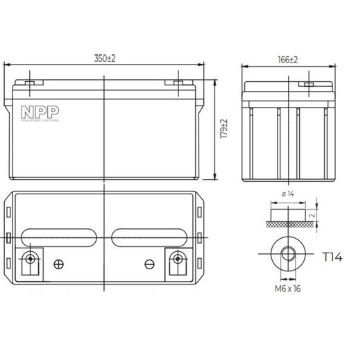 NPP NPG12V-65Ah, GEL BATTERY, C20=65AH, T14, 350*168*179*179, 18,3KG, Light grey slika 1