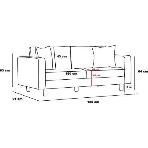 Atelier Del Sofa Dvosjed, Krem Crno, Berlin - Cream, Black slika 6