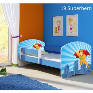 Dječji krevet ACMA s motivom, bočna plava 160x80 cm 19-superhero