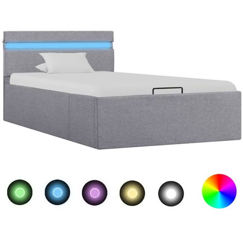 Hidraulični okvir za krevet od tkanine LED svjetlosivi90x200 cm slika 1