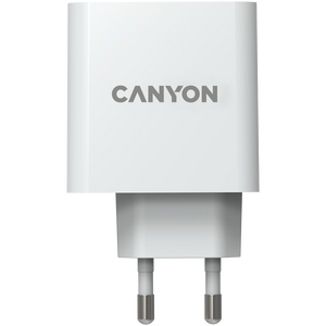 Canyon, GAN 65W charger Input: 100V-240V Output: 5.0V3.0A /9.0V3.0A /12.0V-3.0A/ 15.0V-3.0A /20.0V3.25A , Eu plug, Over- Voltage , over-heated, over-current and short circuit protection Compliant with CE RoHs,ERP. Size: 53*53*29mm, 110g, White