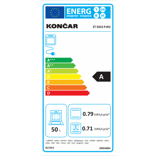 Končar ST 5022 P.IR2 Kombinovani šporet, Ventilatorska rerna, Širina 50 cm, Inox slika 2