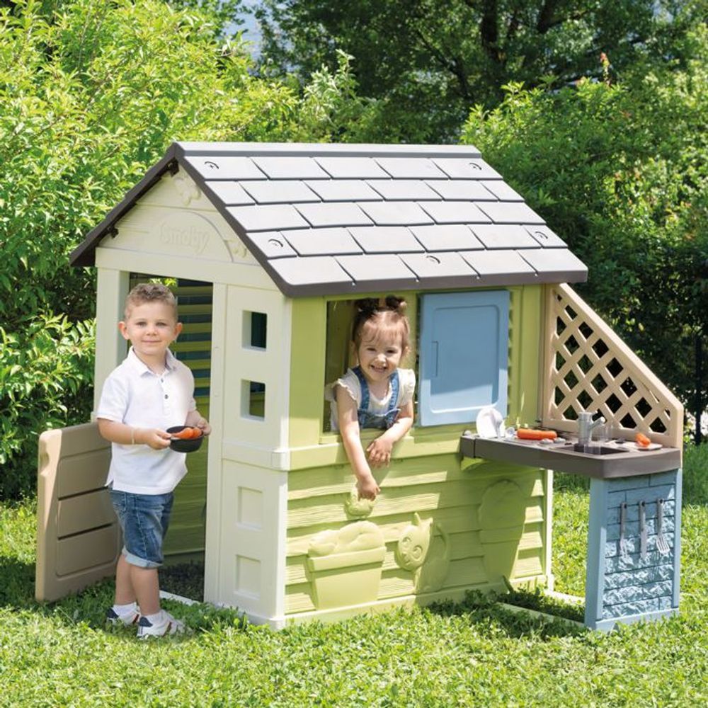 Smoby Kućica Pretty sa ljetnom kuhinjom i posuđem, Zelena slika 3