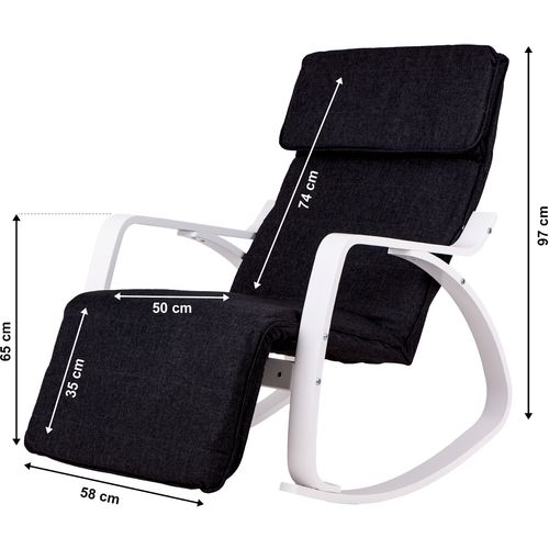 Stolica za ljuljanje s osloncom za noge crno - bijela slika 5