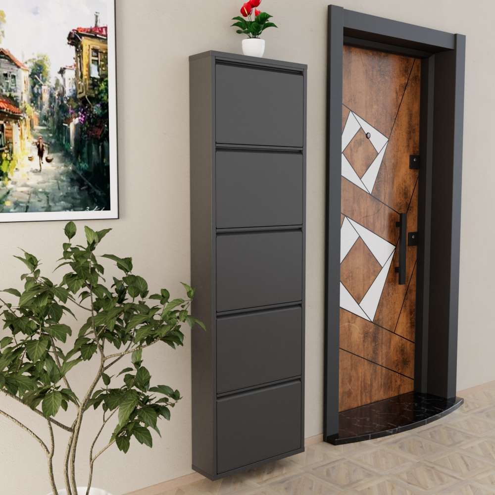 Kabinet za cipele - 5 komada, metalni, antracit boje slika 2