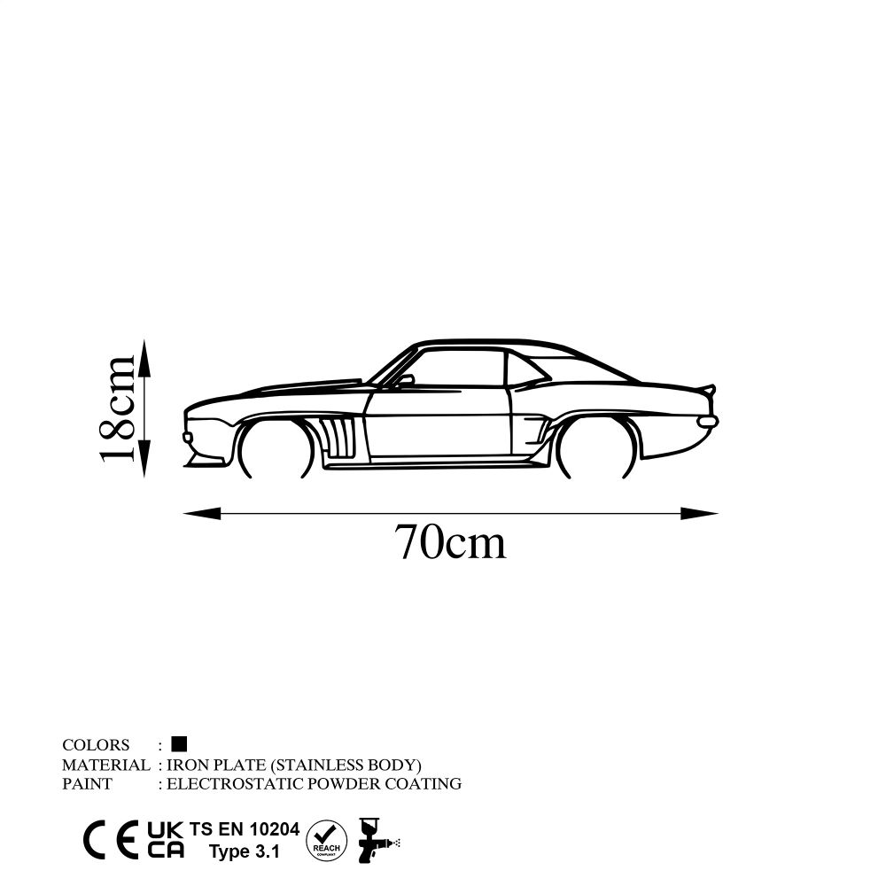 Dekorativni Metalni Zidni Ukras - Silueta Chevrolet Camaro, Crna slika 5