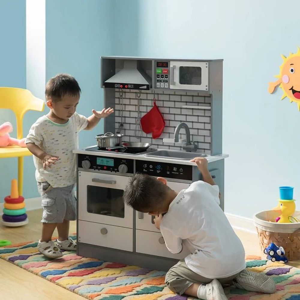 Kinder Home Drvena kuhinja sa dodacima, zvučnim i svjetlosnim efektima, Bijela/Siva slika 15