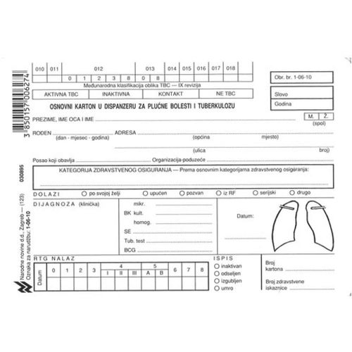 1-06-10 OSNOVNI KARTON U ANTITUBERKULOZNOM DISPANZERU; Kartica, 14,8 x 10,5 cm slika 1