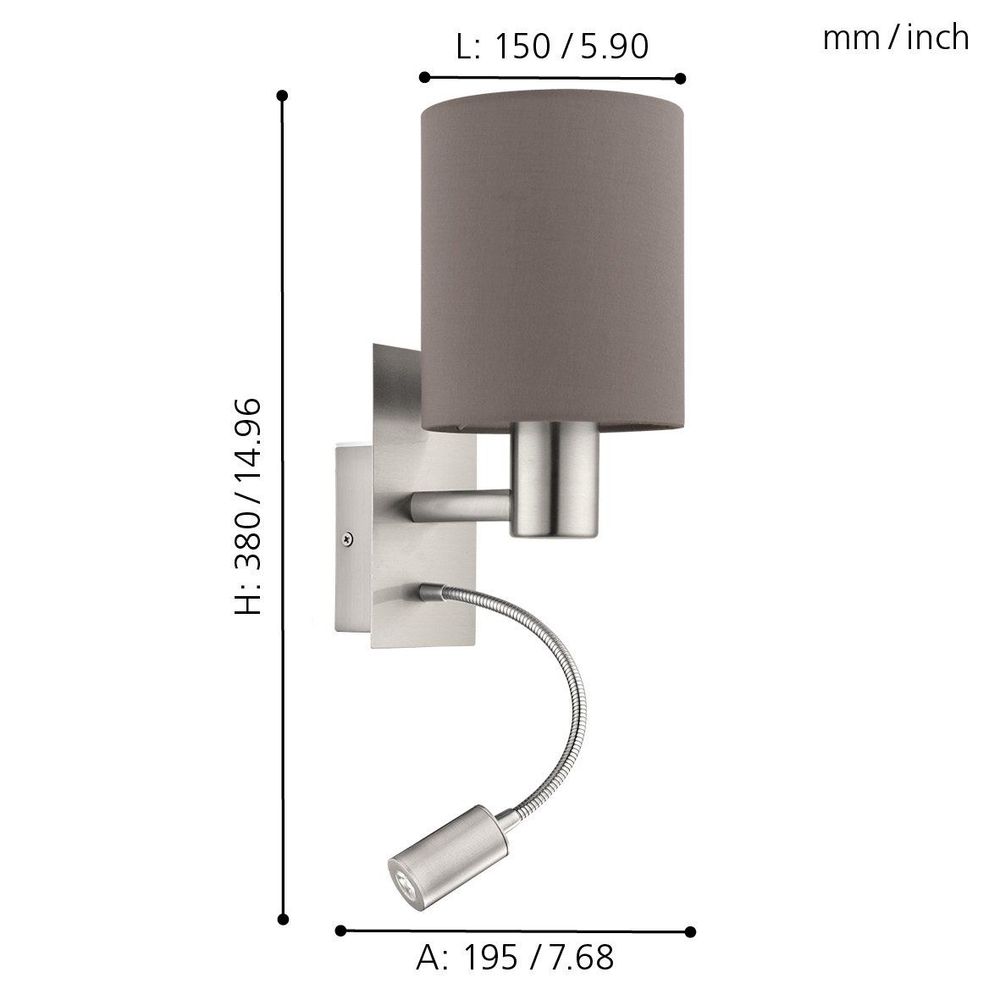 Eglo Pasteri Zidna Lampa - E27, LED 3,5W, Nikl-Mat, Antracit slika 4