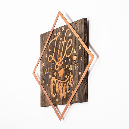 Wallity Drvena zidna dekoracija, Life Begins After Coffee - Copper slika 5