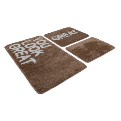 Great - Beige BeigeWhite Acrylic Bathmat Set (3 Pieces) slika 2