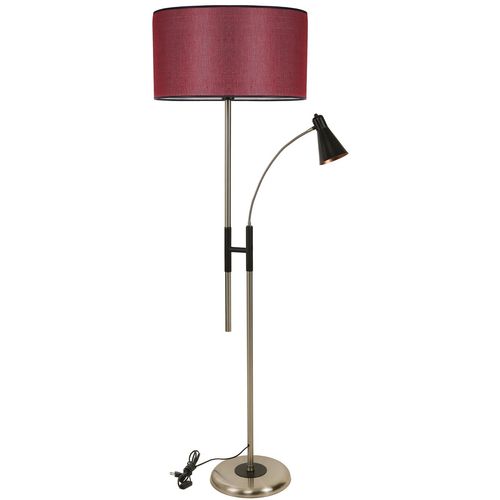 Forza Mat Krom Lambader Silindir Hasır Bordo Abajurlu Claret Red Floor Lamp slika 2