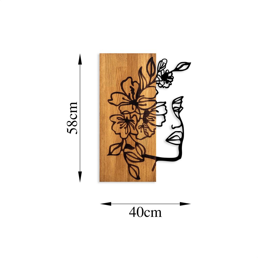 Dekorativni Drveni Zidni Ukras - Woman Floral Face - 372 Walnut u Crnoj Boji slika 6