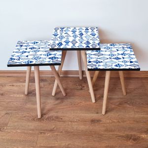 Nesting Table 3Shp277 - Plave i Bijele Boje (3 Komada)