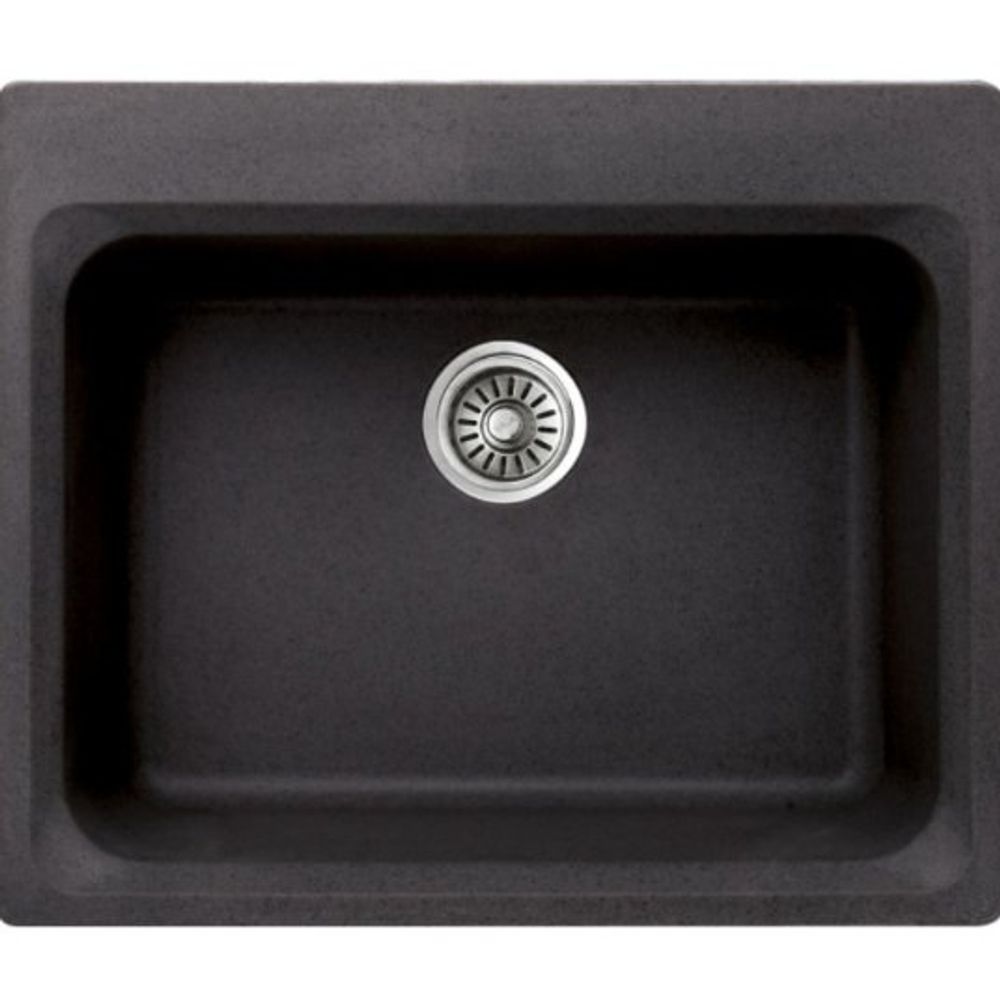 Inter Ceramic sudoper usadni pravokutni 52x62x21 cm + sifon, granit crni slika 1