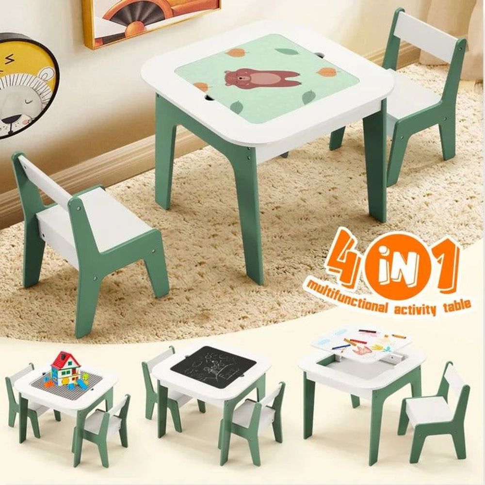 Kinder Home Multifunkcionalni 4U1 drveni dječiji sto sa dvije stolice, Forest slika 6
