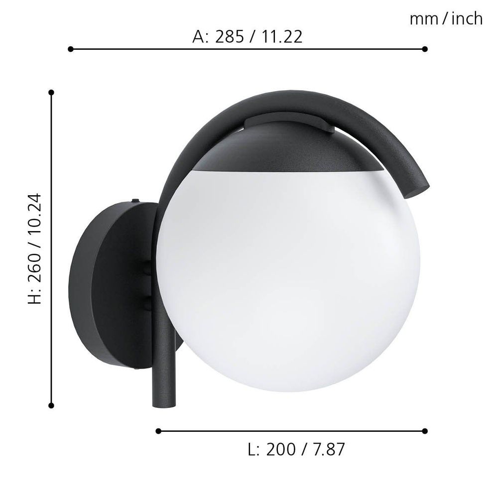 Eglo Prata Vecchia Vanjska Zidna Lampa E27, 28W, IP44, Pocinčani Čelik/Plastika, Crna slika 4