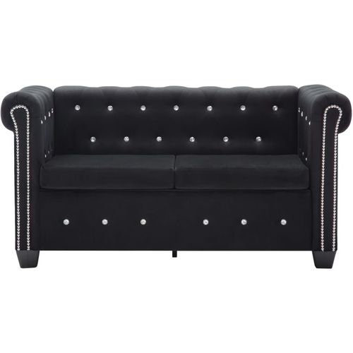 Chesterfield sofa za dvoje s baršunastom presvlakom 146 x 75 x 72 cm crna slika 3