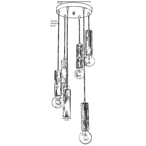 Silindir 6Lı Yanık Ahşap Sarkıt Walnut Black Luster slika 2